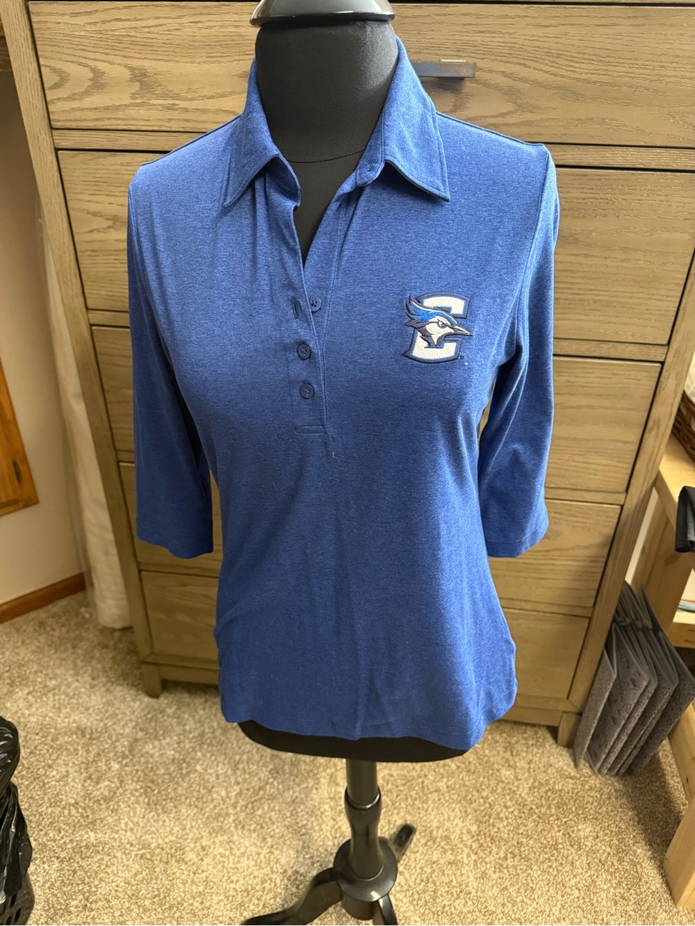 Creighton Bluejays Blue Women's Collared 3/4 Sleeve Polo Top - Crested Logo
